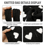 Zibuyu Pack Crochet Heart Tote Bag, Soft Knit Aesthetic Shoulder Black