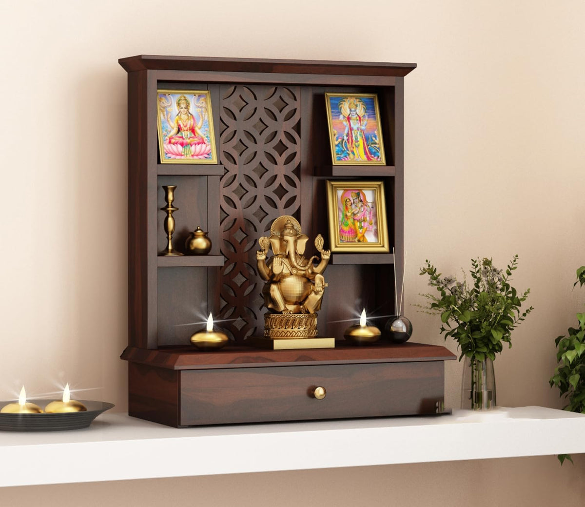Kamdhenu Art and Craft Wooden Temple/Home Temple/Pooja Mandir/Pooja Mandap/Temple S4 (Nacural)
