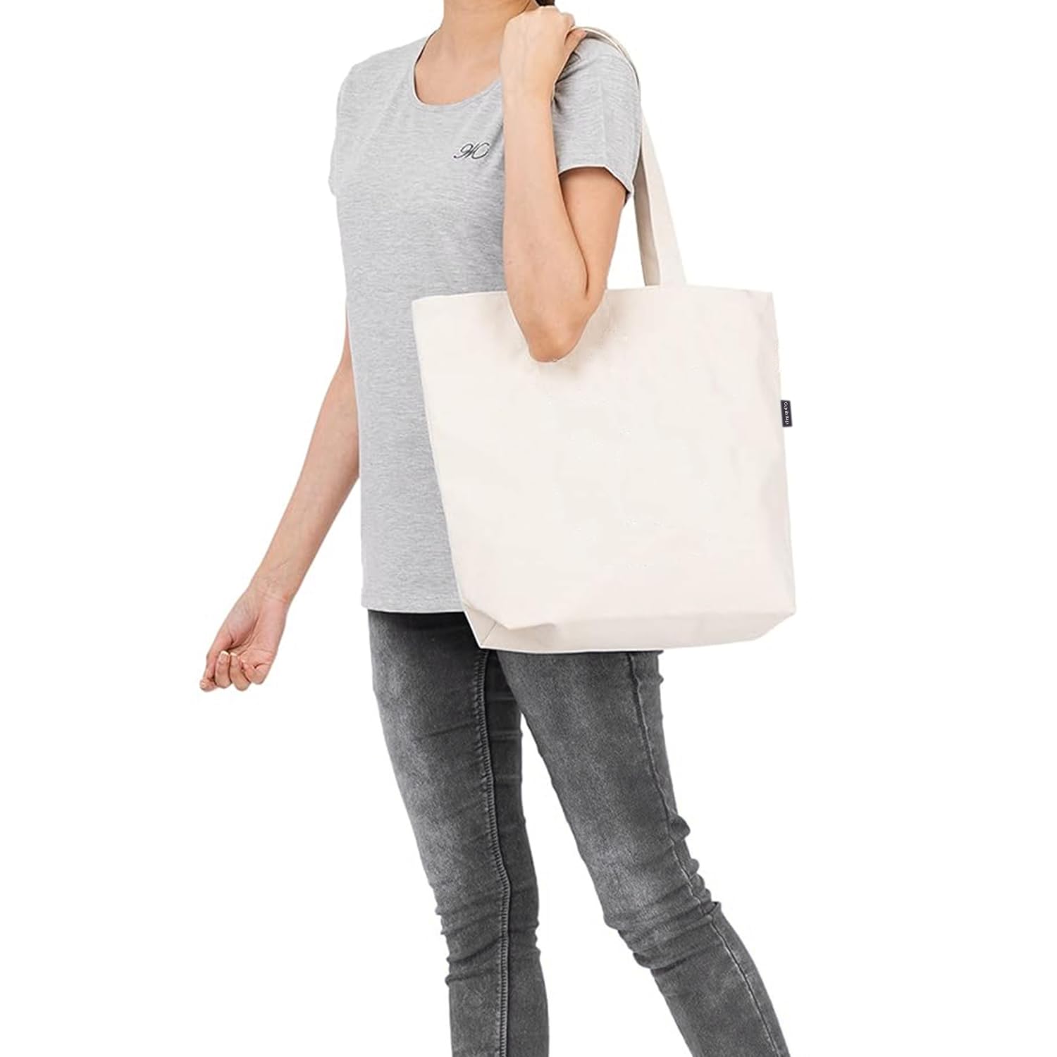 Econest Canvas Tote Bags for Women with Zip, College Bag for Girls, 100% Organic Cotton Tote Bag for Traveling & Daily Use (1 pack)