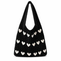Kawn® Premium Knitted Heart Pattern Tote Bag Large Stylish and Durable Trendy bag for Everyday Use Beach Shopping Travel Work – Comfortable and Trendy Design (Black)