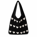 Kawn® Premium Knitted Heart Pattern Tote Bag Large Stylish and Durable Trendy bag for Everyday Use Beach Shopping Travel Work – Comfortable and Trendy Design (Black)