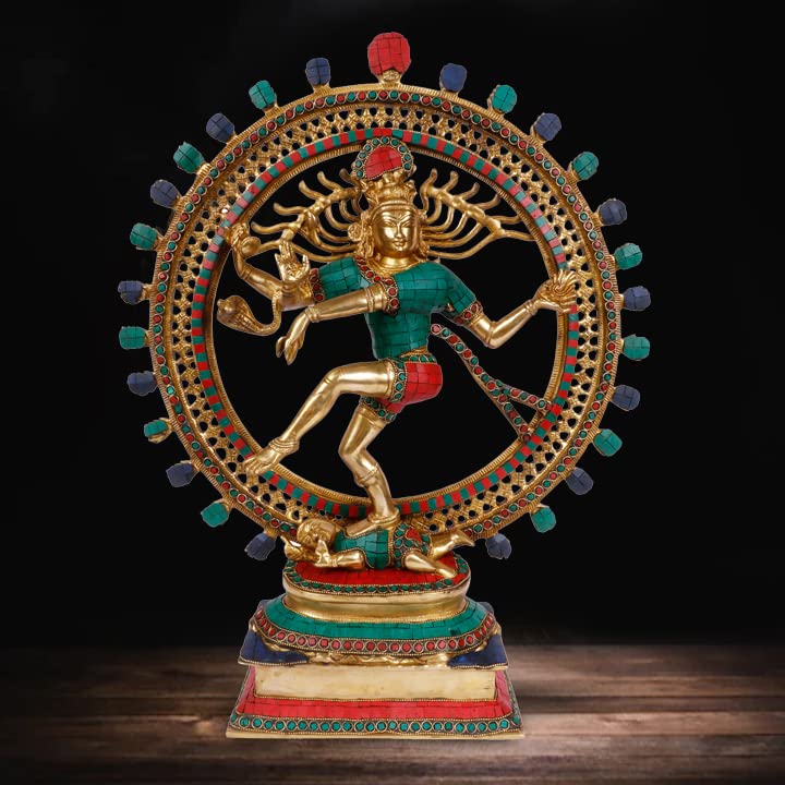 ARTVARKO Brass Big Natraja with Multicolor Gemstone Handwork Height 22 Inches