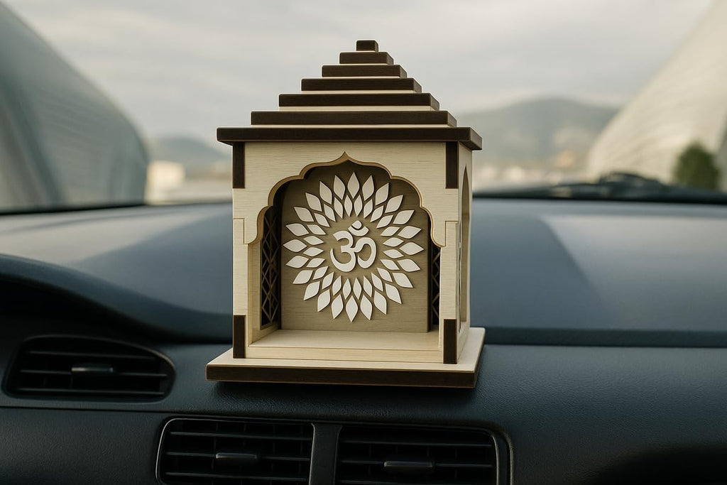 Attractive Craft Store MDF Temple for Car Dashboard & Home Decor | Traditional Wooden Mandir for Idols and Decorative Spiritual Altar | White | Pack of 3