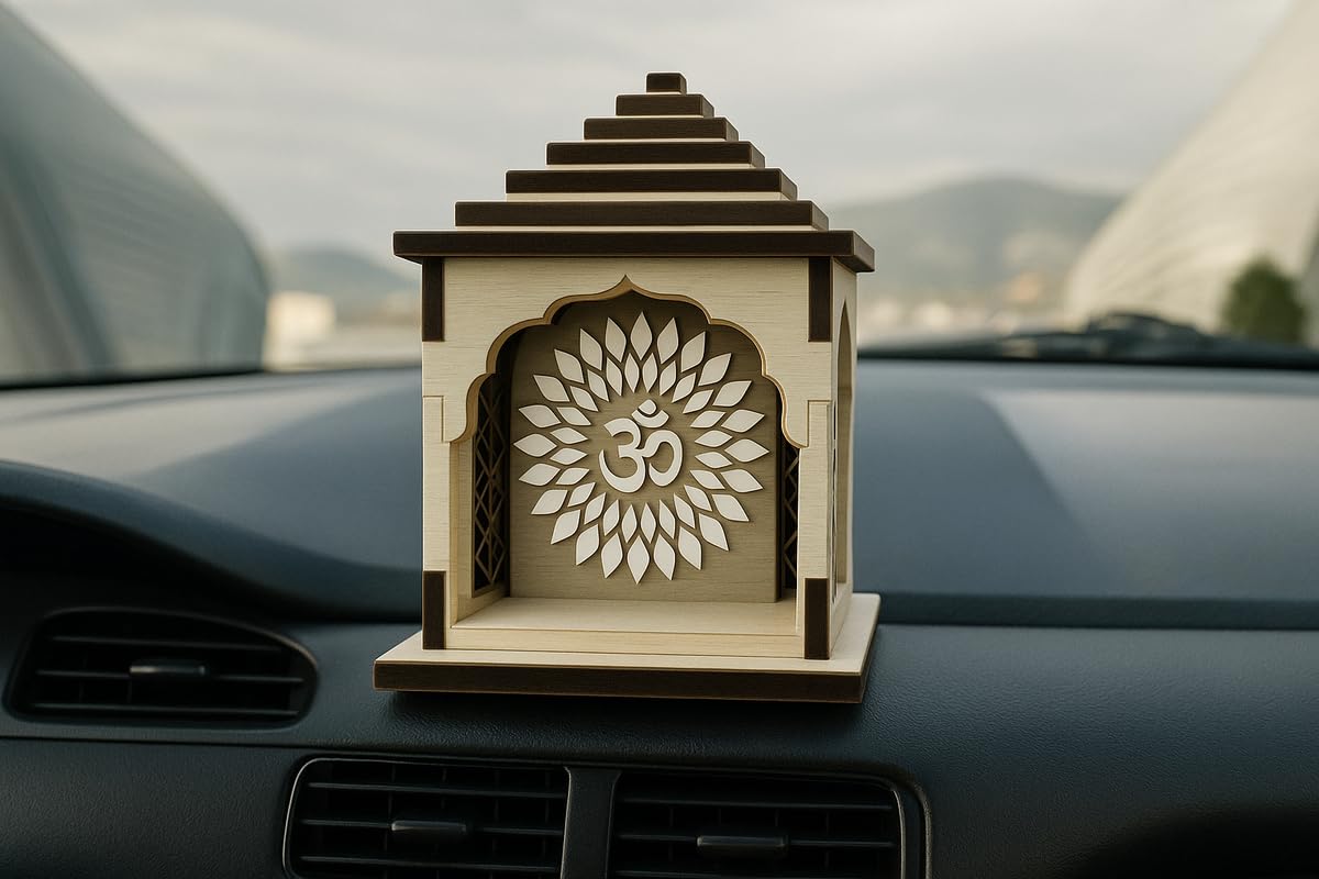 Attractive Craft Store MDF Temple for Car Dashboard & Home Decor | Traditional Wooden Mandir for Idols and Decorative Spiritual Altar | White | Pack of 3