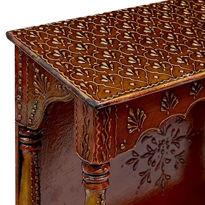 CRAFT TREE Wooden Handpainted Hut Pooja Mandir in Copper Finish