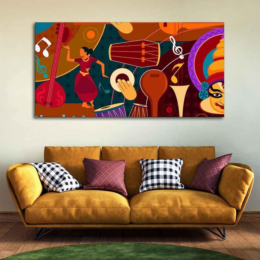 VIBECRAFTS Canvas Paintings for Living Room Drawing Room Dance & Music Instruments Canvas Wall Painting for Homedecore|Office|Gift|Livingroom|Bedroom(PTVCH_2399N)(48 x 24 Inches)