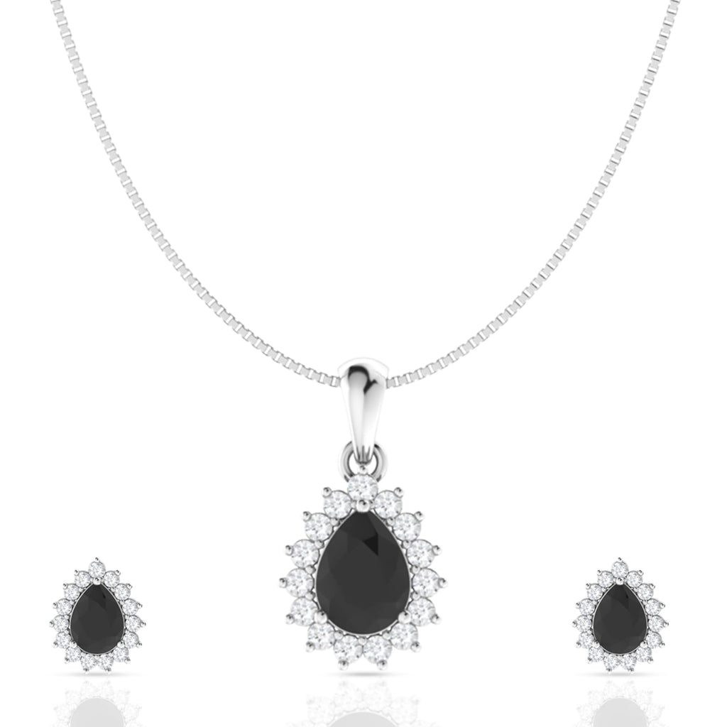 925 Sterling Silver Pendant Set for Women | Gemstone Necklace with Matching Earrings | Triangle, Halo & Drop Design | Fashion Jewellery Gift for Girls, Wife, Girlfriend