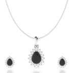 925 Sterling Silver Pendant Set for Women | Gemstone Necklace with Matching Earrings | Triangle, Halo & Drop Design | Fashion Jewellery Gift for Girls, Wife, Girlfriend