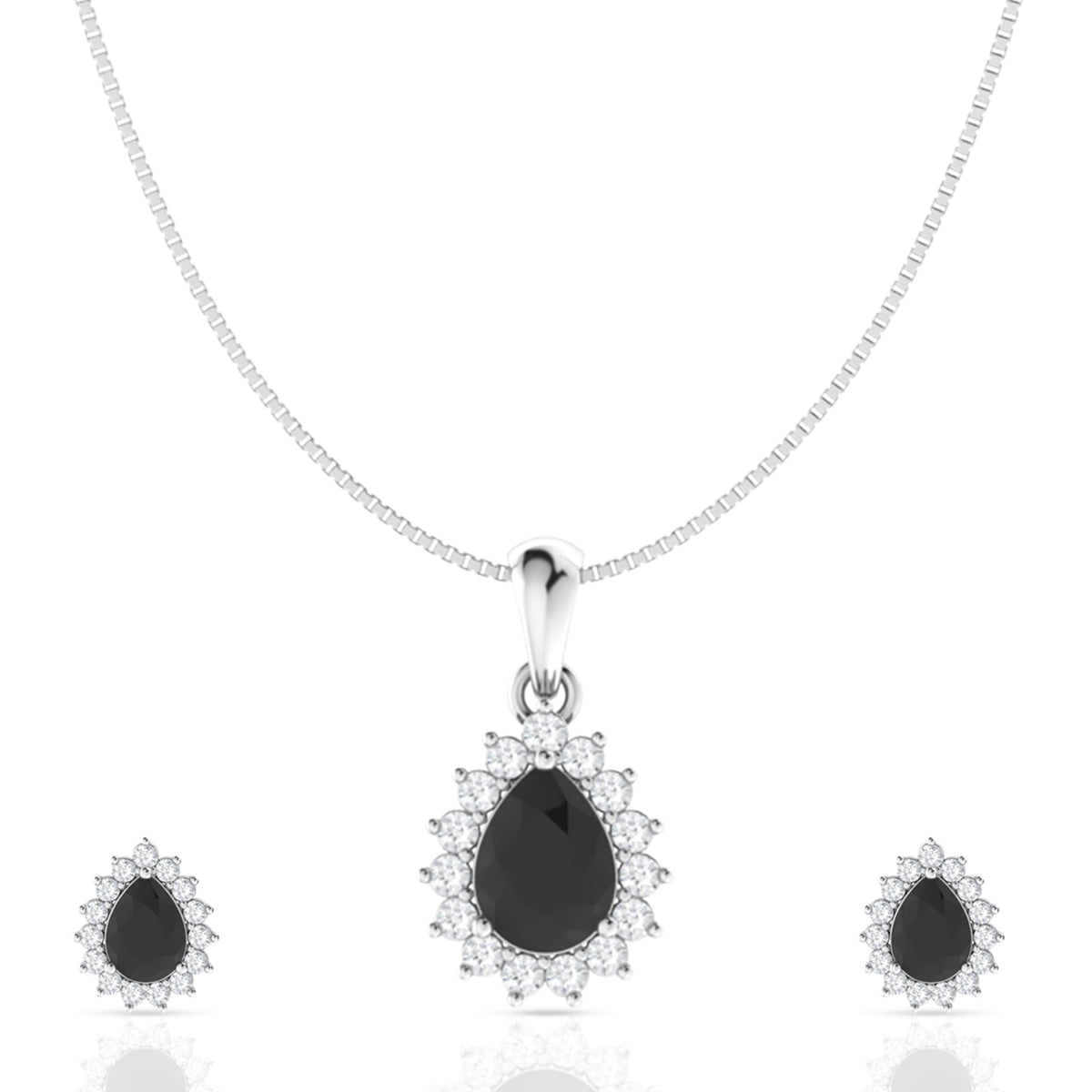 925 Sterling Silver Pendant Set for Women | Gemstone Necklace with Matching Earrings | Triangle, Halo & Drop Design | Fashion Jewellery Gift for Girls, Wife, Girlfriend