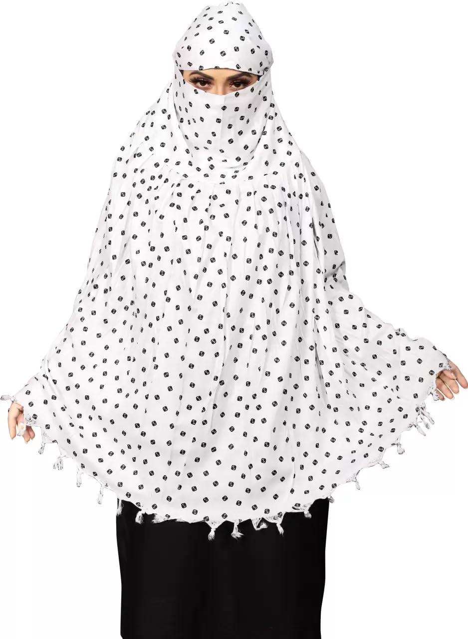 Navvi Pure Cotton Printed White Scarf for Women & Girls | Scarf with Head Cover | Scarves |Bandana| Hijab | Dupatta | Protection from Sunlight, Dust | Usable for Scooty, Bike