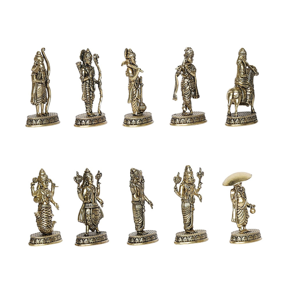 ARTVARKO Fine Brass Dashavtar Lord Vishnu Ten Incarnations Avatar Set Dashavatara Murti Light Weight 2.5 Inch