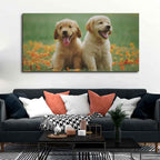 VIBECRAFTS Canvas Paintings for Living Room Drawing Room Golden Retriever Puppies Primium Canvas Wall Painting Fitted With Wodden Frame For Home | Office | Gift (PTVCH_2301)