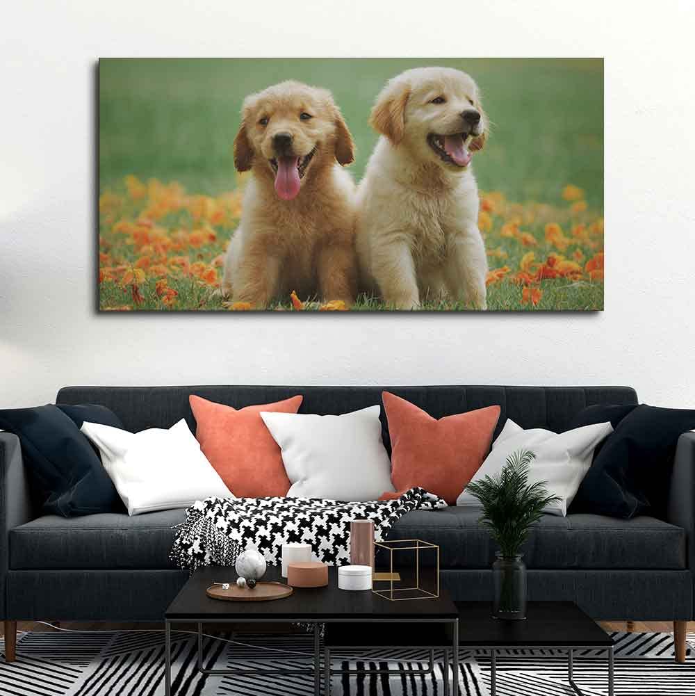 VIBECRAFTS Canvas Paintings for Living Room Drawing Room Golden Retriever Puppies Primium Canvas Wall Painting Fitted With Wodden Frame For Home | Office | Gift (PTVCH_2301)