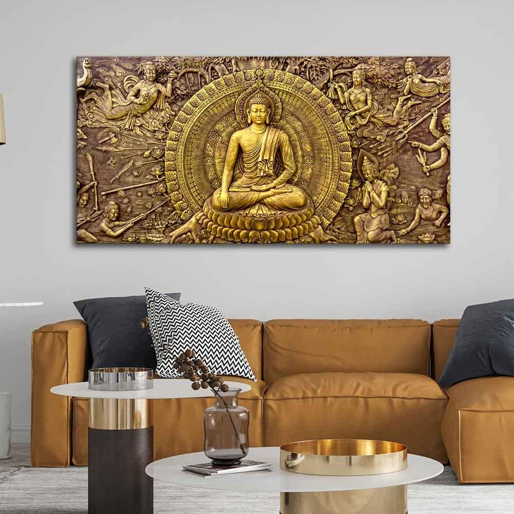 VIBECRAFTS Canvas Paintings for Living Room Drawing Room Canvas Wall Painting of Gautam Buddha for Homedecore|Office|Gift|Livingroom|Bedroom(PTVCH_2398NN)(48 x 24 Inches)