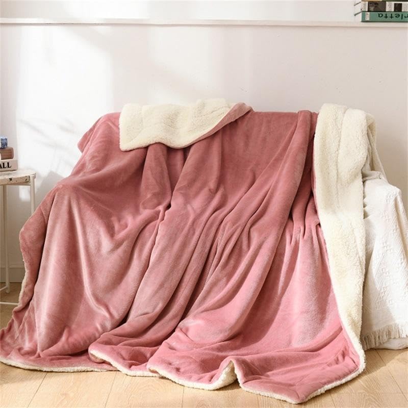 Goyal's Ultra Soft Flannel Sherpa Blanket for AC Room, Mild & Heavy Winter Use | Double Bed Reversible Plush 500GSM Blanket 85 x 90 Inches | Thick Warm Cozy Dual Layer Microfibre Throw - Onion Pink Kafalo