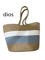 ROSSLYN Big Eco-Friendly Reusable Jute&Cotton Bag for Cloth Shopping Bags for Daily use Market Carry Milk Grocery Fruits Vegetable with Reinforced Handle jhola Bag (white blue)
