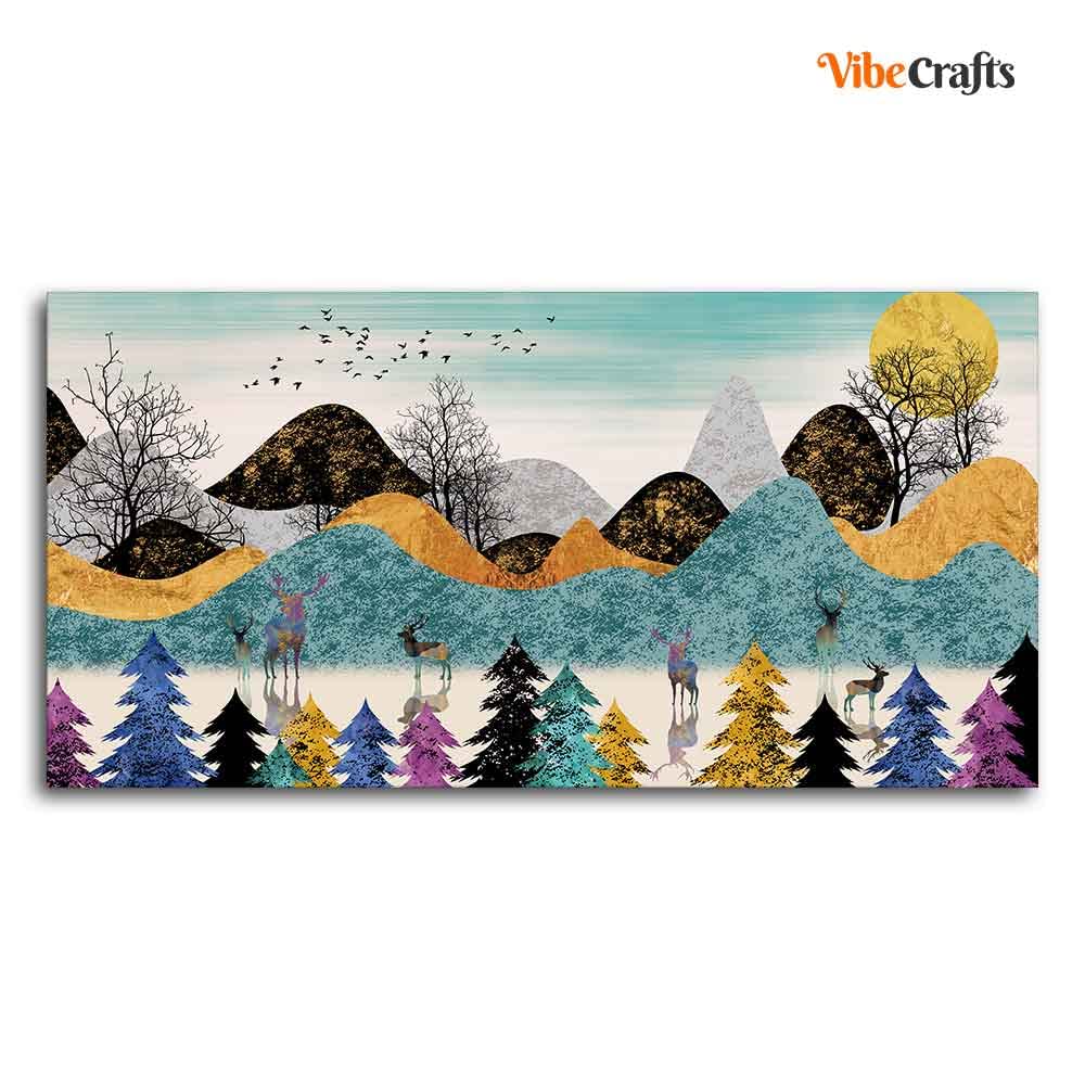 VIBECRAFTS Canvas Paintings for Living Room Drawing Room Modern Art Forest Canvas Wall Painting Fitted With Wooden Frame For Home | Office | Living Room | Gift (PTVCH_2472N)