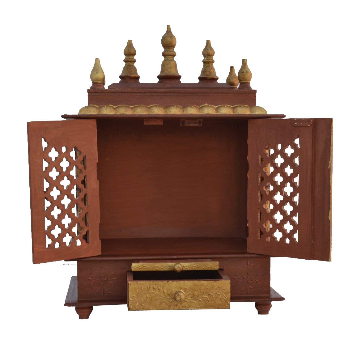 Jodhpur Handicrafts Wood Temple with Light (Multi_11.8 Inch X 17.7 Inch X 23.6 Inch)