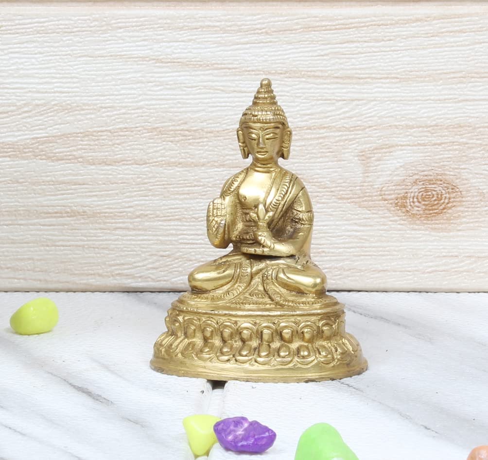 ARTVARKO Blessing Buddha Brass Idol Statue with Sacred Kalash Decorative Buddhism Buddha Showpiece Figurine Home Décor Diwali Gifts 4 Inch.