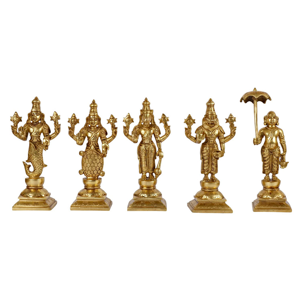 ARTVARKO Brass Dashavatara Dasavatharam of Lord Vishnu Statues Ten Incarnations Avatars Idol Murti for Mandir Puja Temple Height 9.5 Inches.