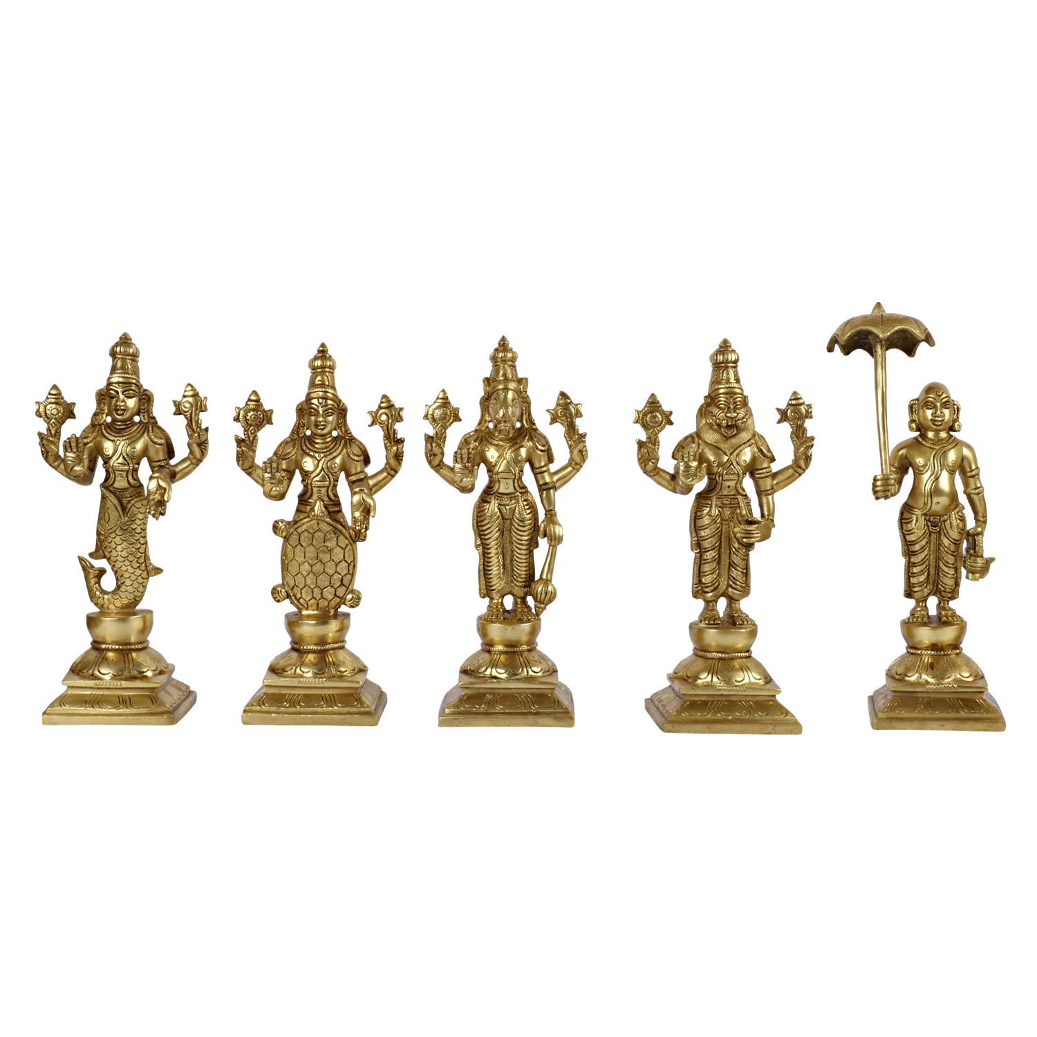 ARTVARKO Brass Dashavatara Dasavatharam of Lord Vishnu Statues Ten Incarnations Avatars Idol Murti for Mandir Puja Temple Height 9.5 Inches.