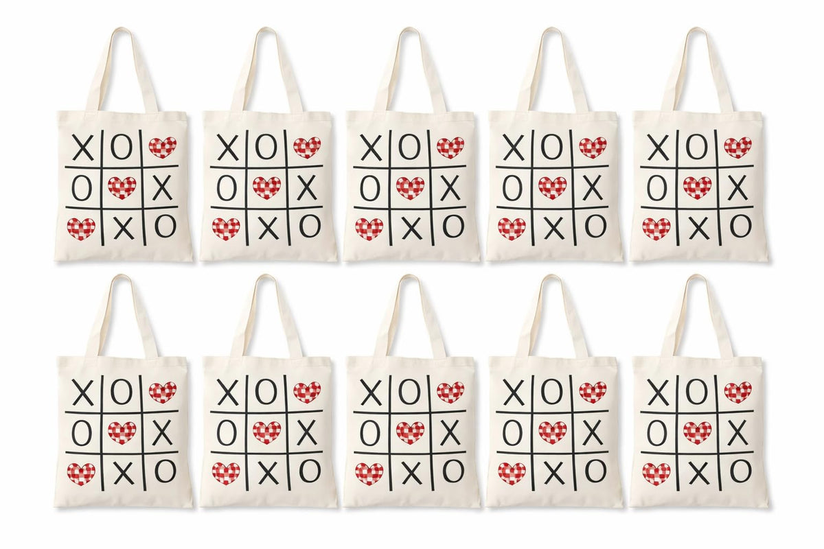 Bhoomi Impex Cotton Tote Carry Bag | Reusable Eco-Friendly Shopping Bag | Strong & Durable Canvas Tote for Grocery, Travel & Daily Use | Tic Tac Love Print | Set of 1