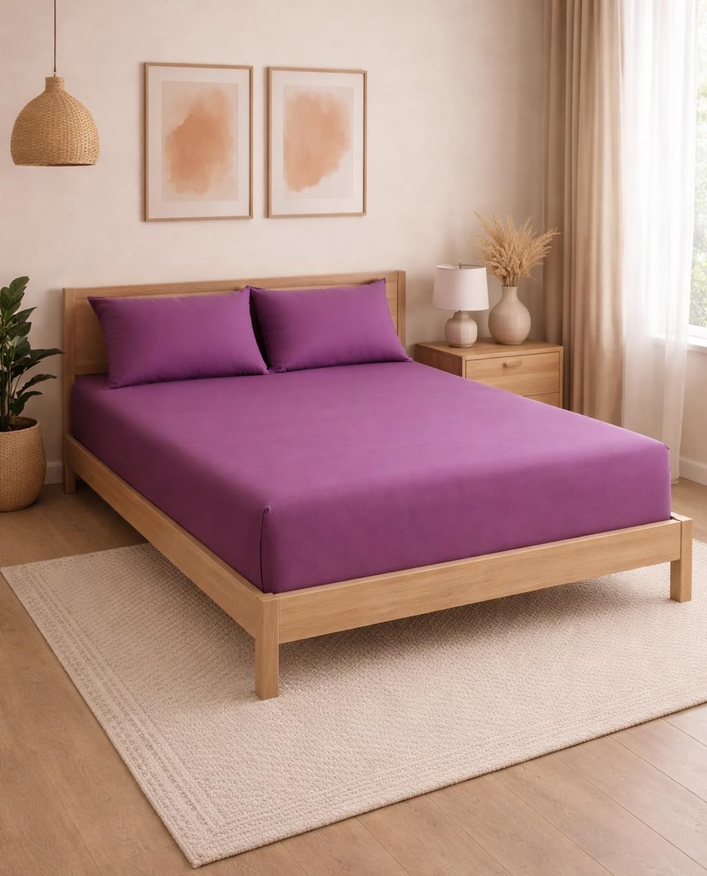 THE HOME STYLE Solid Cotton Feel Pillow Covers (18 x 28 inches, Set of 2 Pcs) | 300 TC | Super Soft & Smooth (Plum)