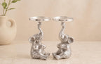 KridayKraft Elephant Candle Holders Set of 2 Pcs- Decorative Cast Aluminum Figurine Pillar Stands - Lucky Elephant Statues for Home Decor, Living Room, Gifting - Raised Trunk Design