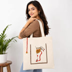 Canvas Tote Bag with Payal Print and Gold Bead Charm