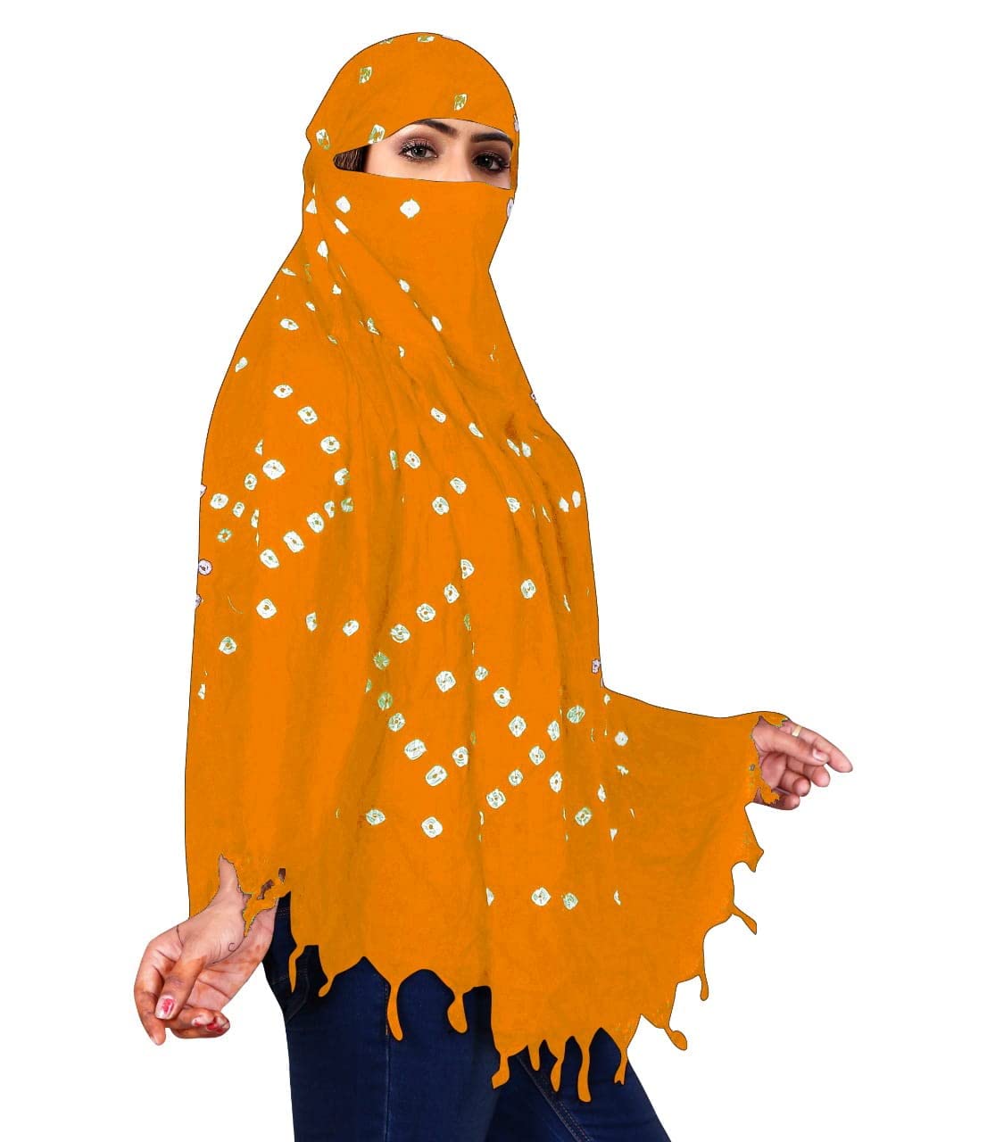 HETVIN Cotton Long Scarf Cum Mask Scarves Usable for Vehicle Driver | White Printed Design Fabric | Universal Size | Soft & Breathable Sun Protection | For Girl & Women (Yellow)