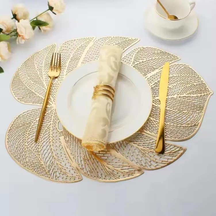 Table Placemats Elegant Light Golden Color with Stunning 3D Embossed Design | Durable, Waterproof & Stylish Dining Decor(TABLEMAT Banana Leaf Shape -PO1) Kafalo