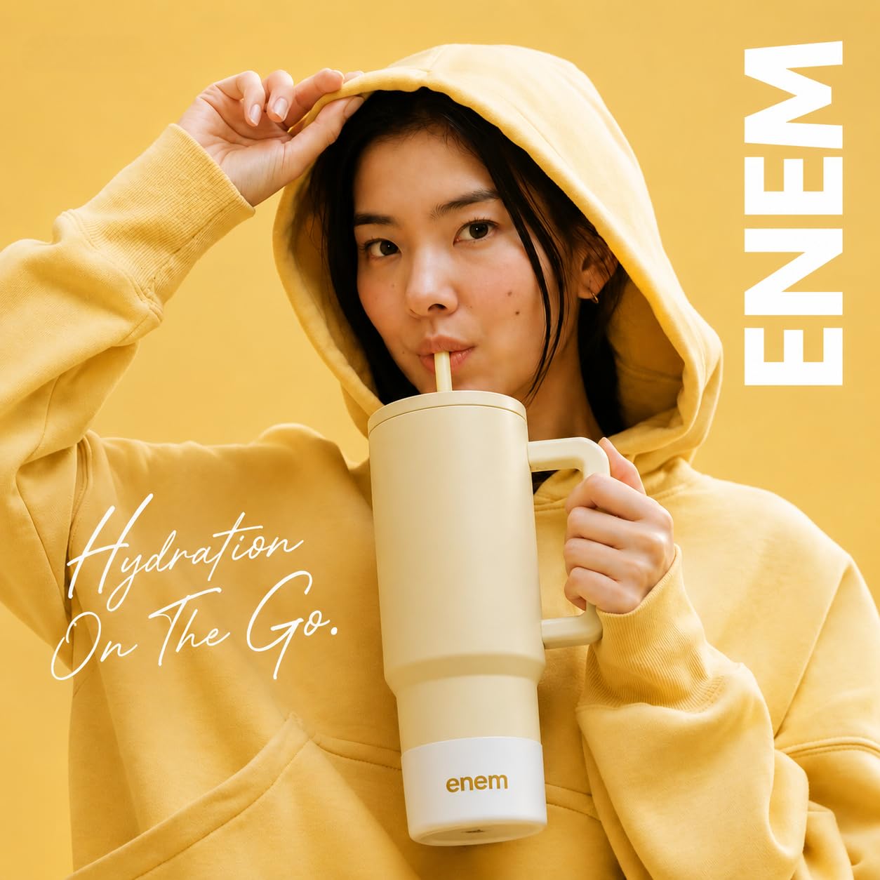 enem Tumbler, Minimal Latte, Tumbler with Metal Straw, Sipper, with Lid Leak Proof, 1 Metal Ice Cube, 1 Copper Spring (Tamba), Base Protector, Mug Travel, 1.2L