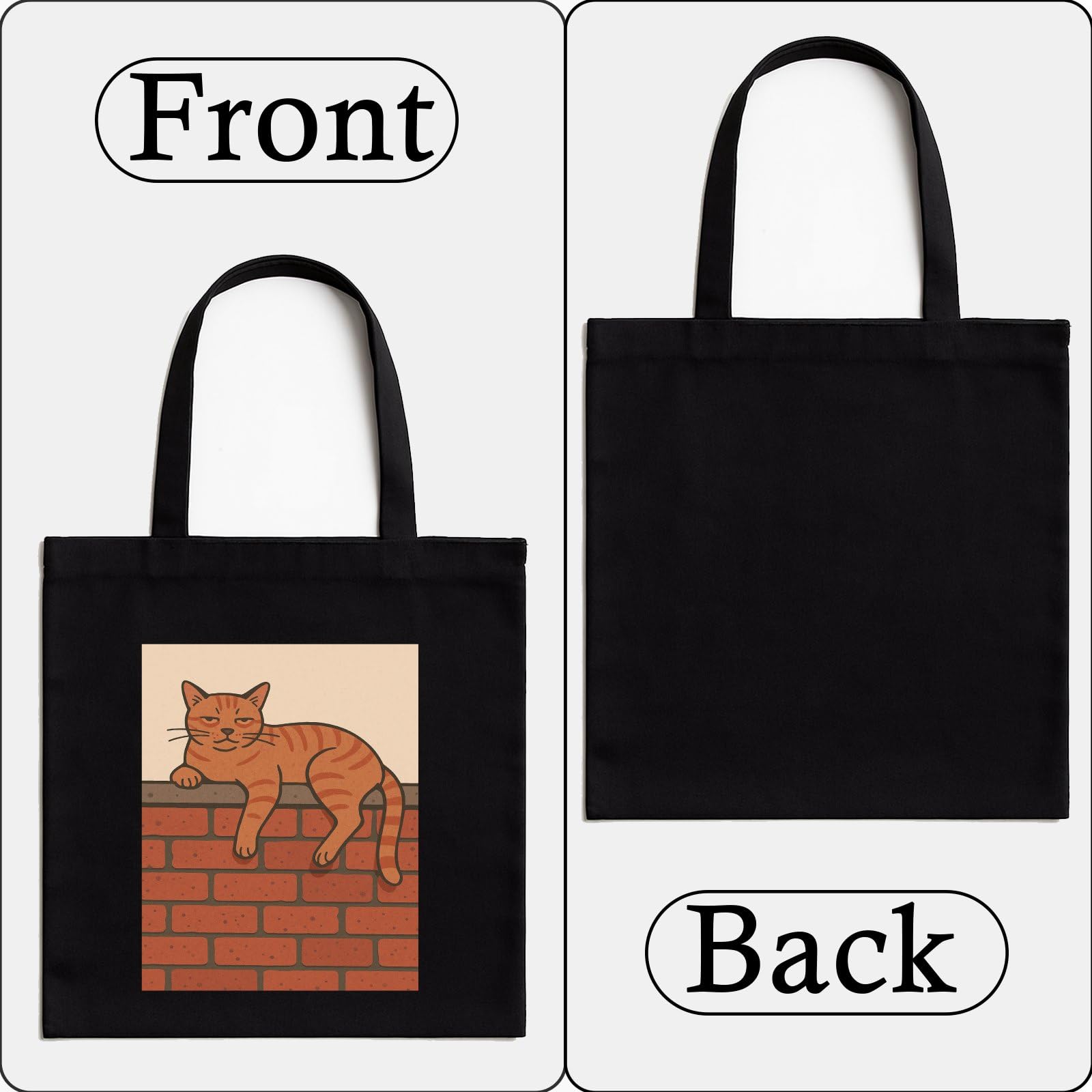 Kirmada Lazy Street Cat Tote Bag for Women Cute Cat Lover Cotton Tote with Zipper Black Eco Friendly Canvas Shoulder Bag Stylish College and Shopping Tote for Girls Durable Reusable Bag India