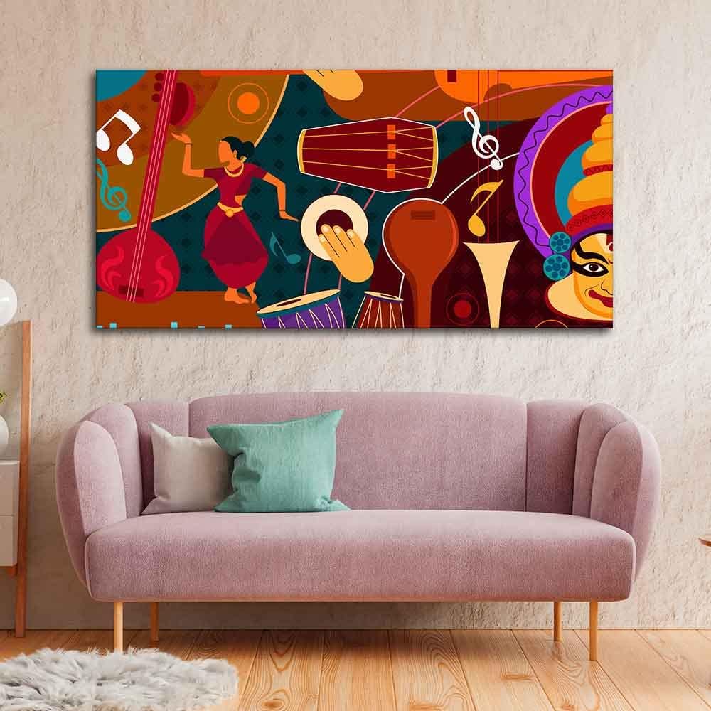 VIBECRAFTS Canvas Paintings for Living Room Drawing Room Dance & Music Instruments Canvas Wall Painting for Homedecore|Office|Gift|Livingroom|Bedroom(PTVCH_2399N)(48 x 24 Inches)