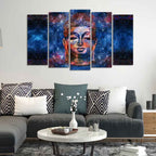 VIBECRAFTS Divine Buddha Head Colorful Wall Painting Set of Five Pieces For Home|Office|Living Room|Gift (PTVC5Pcs2_6534)