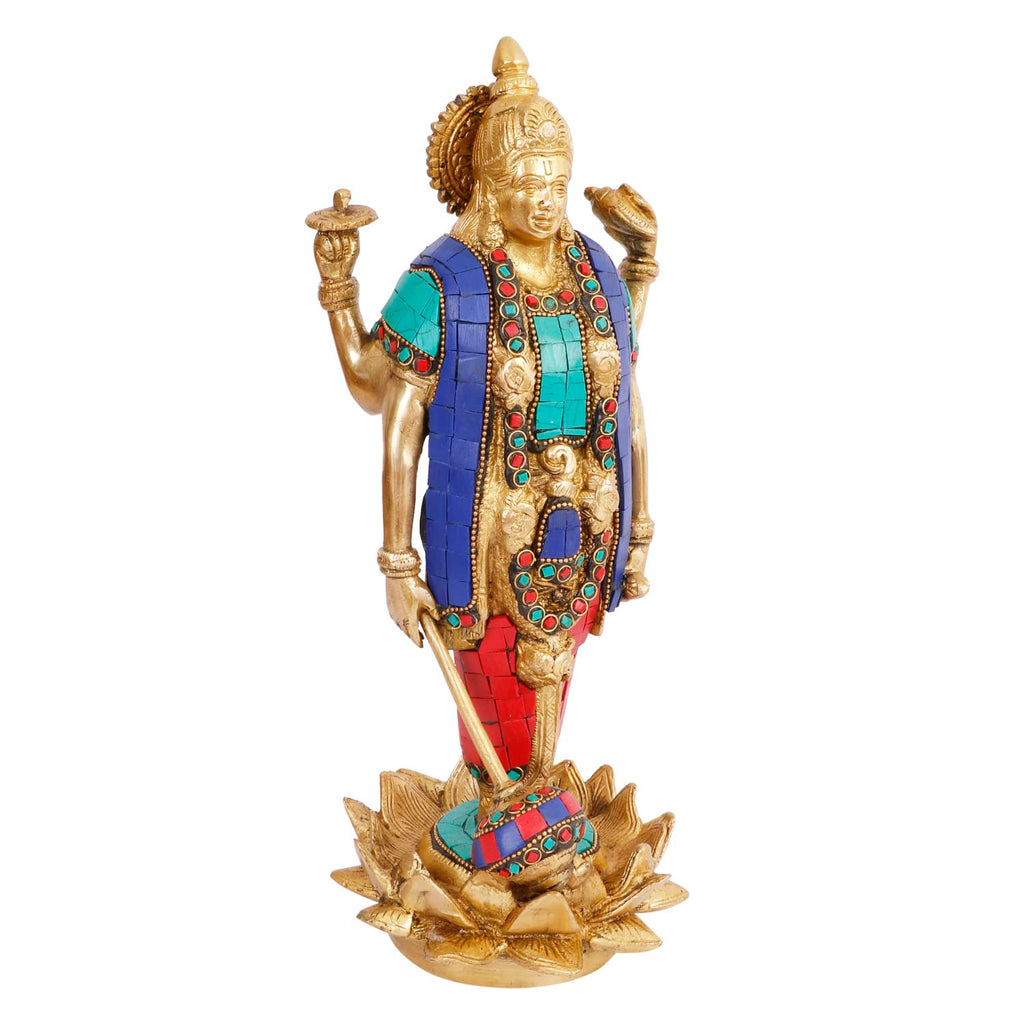 ARTVARKO Vishnu Idol Standing on Lotus Brass Narayann with Sudarshan Chakra Idol for Home Décor Entrance Temple Mandir Puja Pooja Diwali Gift Large Height 12 Inch