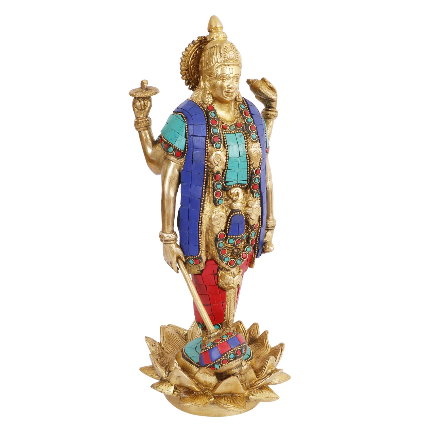 ARTVARKO Vishnu Idol Standing on Lotus Brass Narayann with Sudarshan Chakra Idol for Home Décor Entrance Temple Mandir Puja Pooja Diwali Gift Large Height 12 Inch