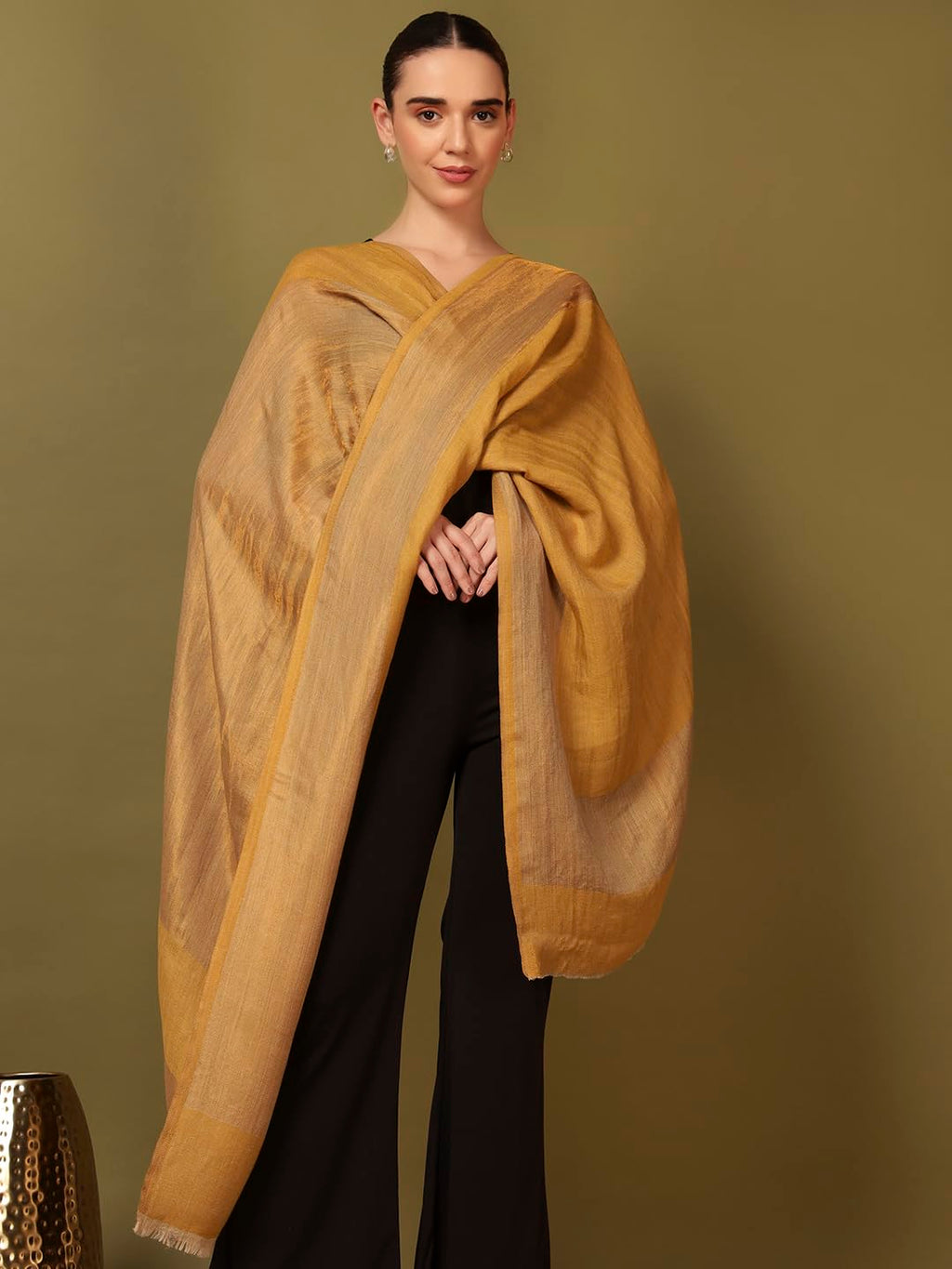 Pashmoda Women Midnight Bronze Reversible Zari Moonlight Fine Wool Stole (Size : 28x80in, 71X203cm) ZSST04