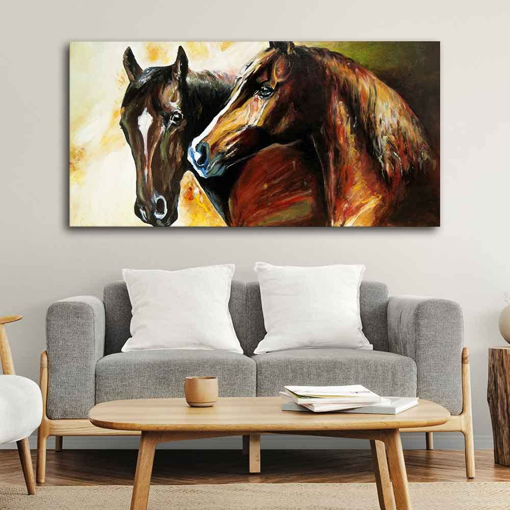 VIBECRAFTS A Pair of Horses Premium Canvas Wall Painting With Frame for Living Room Drawing Room Home|Office|Gift (PTVCH_2224N)