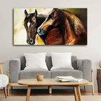VIBECRAFTS A Pair of Horses Premium Canvas Wall Painting With Frame for Living Room Drawing Room Home|Office|Gift (PTVCH_2224N)