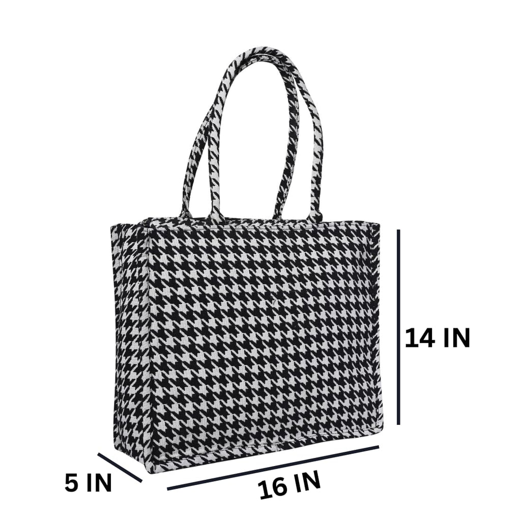 ENSAC Premium Cotton Tote Bag for Women, Stylish Handbag for women with Zip Closure | Fit for Office Bag, College, Travel Use | Handcrafted in India (Cutwork-tote-big) (Black)