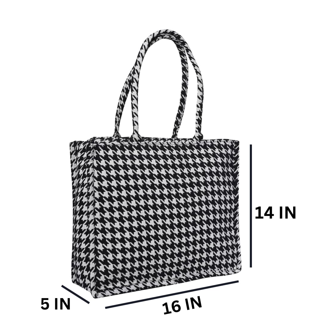 ENSAC Premium Cotton Tote Bag for Women, Stylish Handbag for women with Zip Closure | Fit for Office Bag, College, Travel Use | Handcrafted in India (Cutwork-tote-big) (Black)