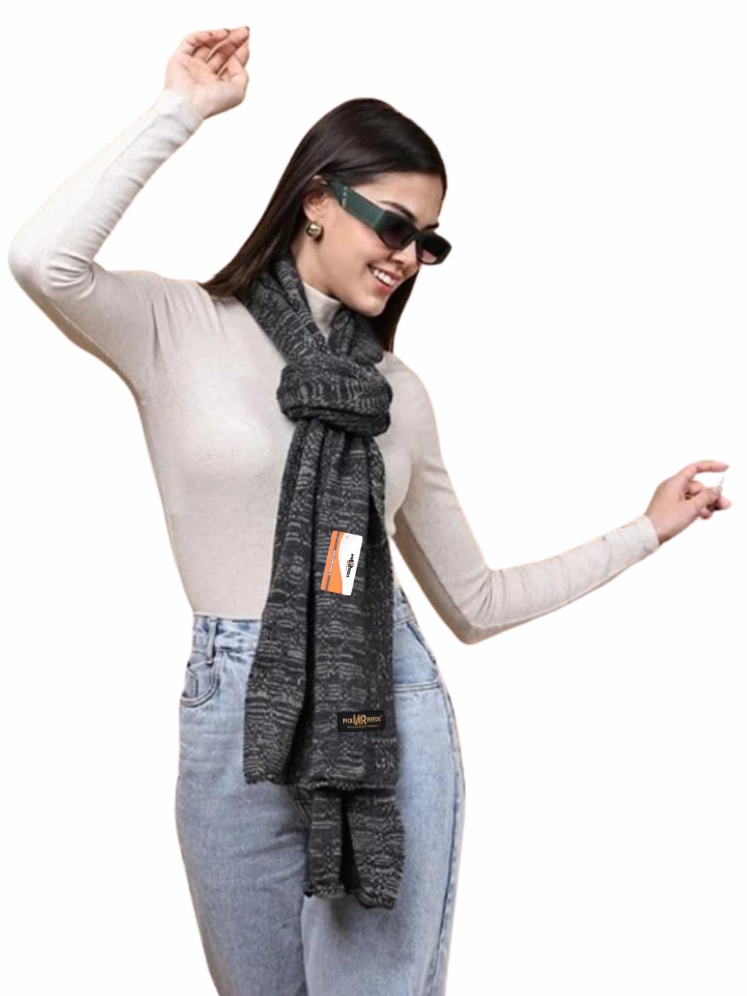 Pick Ur Needs Women’s Knitted Winter Scarf – Soft, Warm & Stylish Casual Long Muffler Stole for Girls (Black)