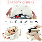 PALAY® Tote Bag for Woman Girls Beige Pink PU Leather Shoulder Bags with Plush Charm&Photocard Holder Cute Cartoon Bear Print Crossbody Bag for Books & Daily Use