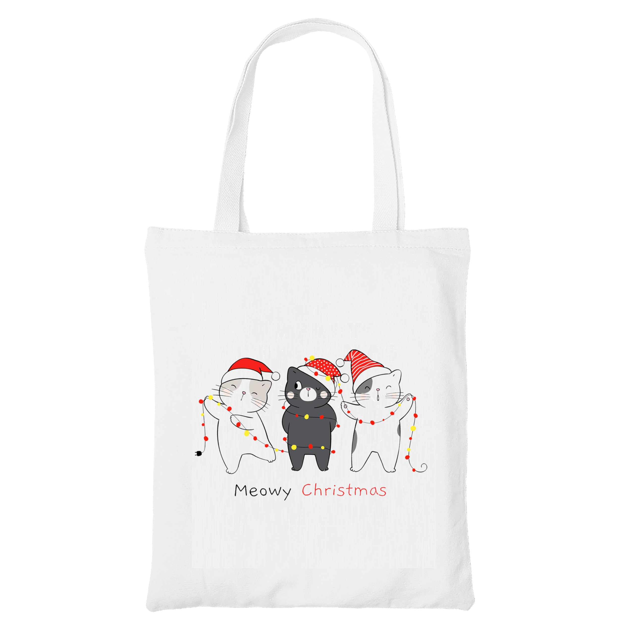 Happu-White Cotton Canvas Tote Bag with Zip | Happy Christmas Festive Print | Reusable, Washable & Eco-Friendly Multi-Purpose Tote for Women & Girls HPK-3439
