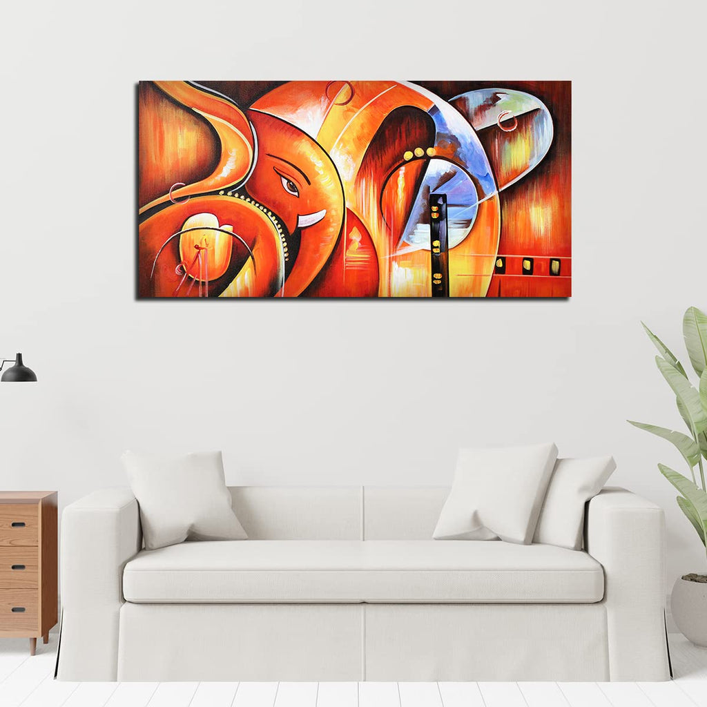 VIBECRAFTS Canvas Paintings for Living Room Drawing Room Beautiful Wall Painting of Lord Ganesha Modern Art Fitted with Wooden Frame for Home|Office|Gift(PTVCH_2291NV)