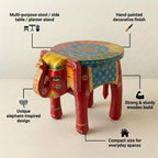 ATRANGI STUDIO Red Blue Handpainted Wooden Elephant Stool Cum Showpiece | Mango Wood Traditional Multipurpose Stool for Living Room Decor & Mandir | Perfect for Plant Stand | 8x8x10 inch