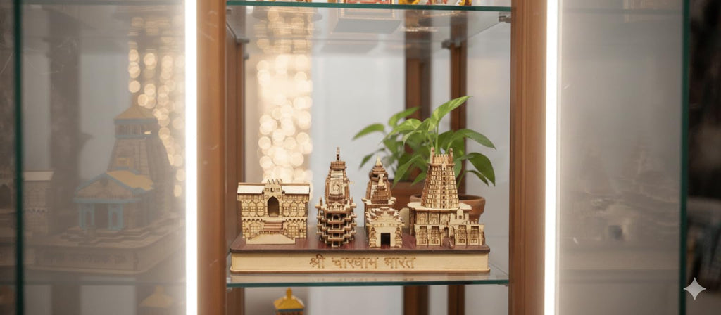 Chardham Bharat Model Wooden Chardham Beautiful Char Dham 3D Model Temple Replica of 4 Dham Temples, Home Decor Or Showpiece