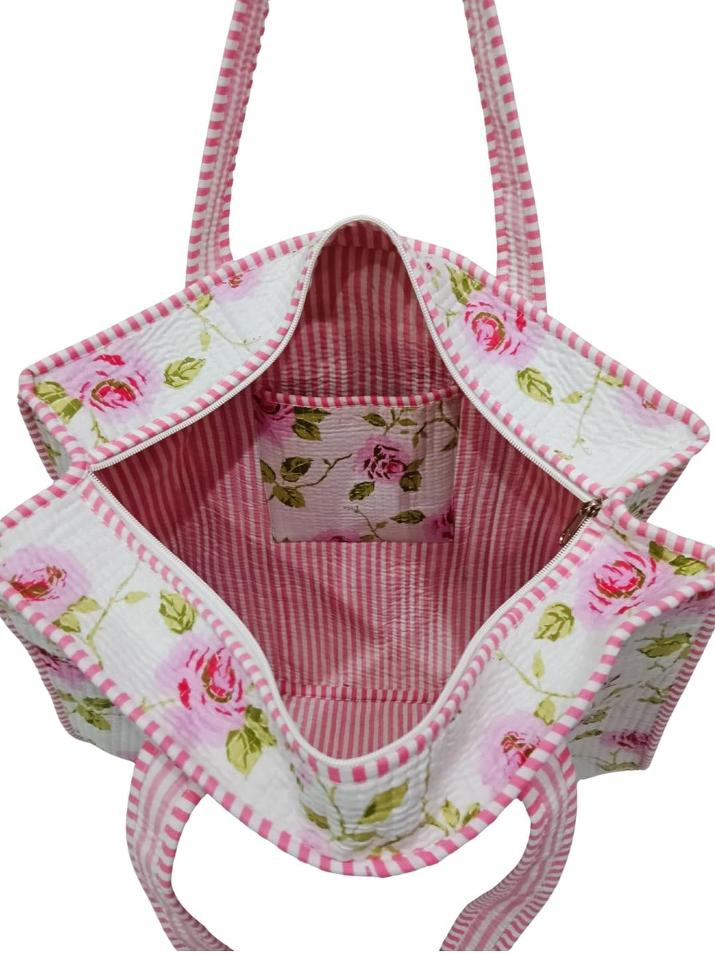 Raj Handicrafts Cotton Printed Tote Bag,Hand Bag Multicolor Quilted Hand Block Floral Printed Women's Carry Bag Shoulder Shopping Tote Bags 18x5.5x16 Inch (White 6)