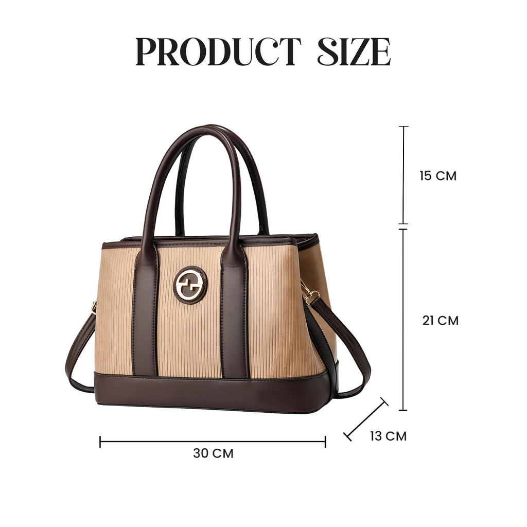 SYGA Women's Handbag | Tote Bag with Dual Tone Ribbed Texture | Elegant Shoulder Bag for Office & Casual Use(Khaki)